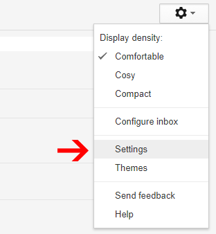 Screenshot of the settings menu in GMail