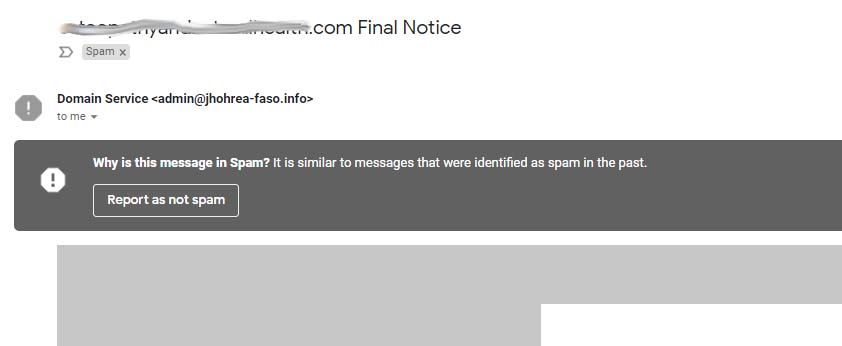 Screenshot of spam filter in action