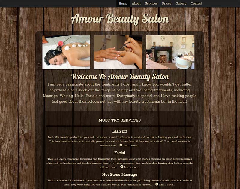 Screenshot of the Amour Beauty Wirral Website