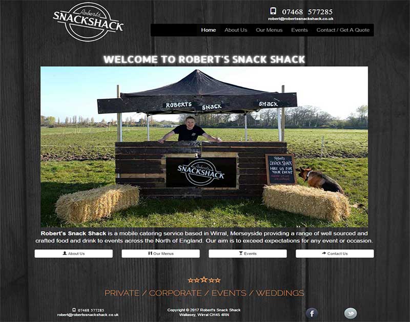 Screenshot of the Robert's Snack Shack Website