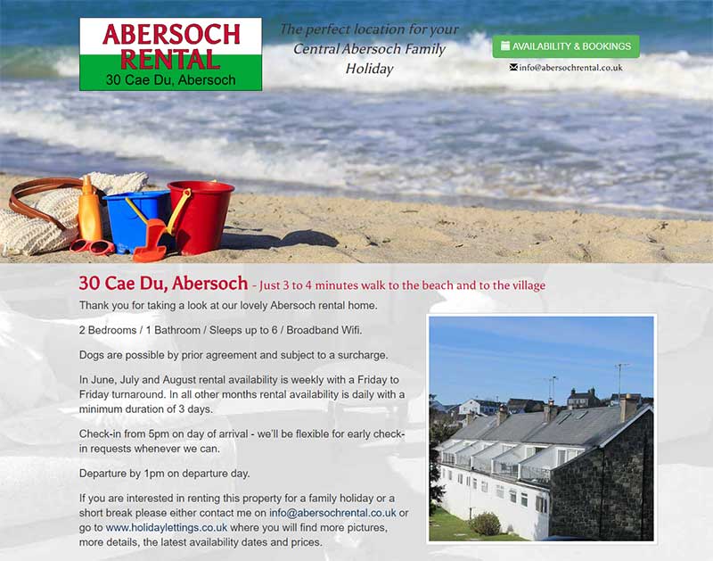 Screenshot of the Abersoch Holiday Rental Website
