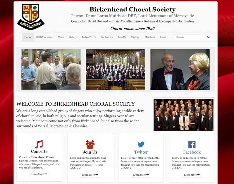 Screenshot of the Birkenhead Choral Society CMS Website