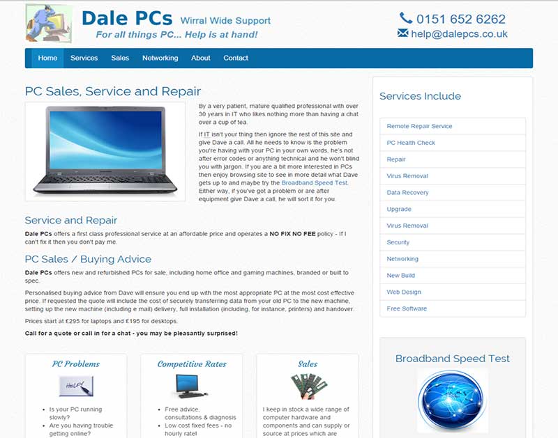 Screenshot of the Dale PCs Website