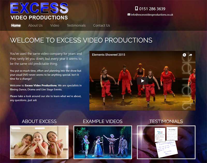 Screenshot of the Excess Video Productions Website