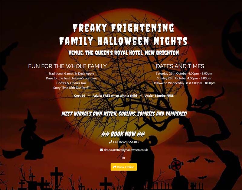 Screenshot of the Freaky Frightening Halloween Nights Website