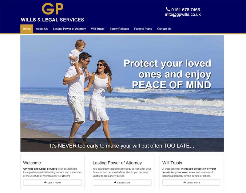 Screenshot of the GP Wills Website