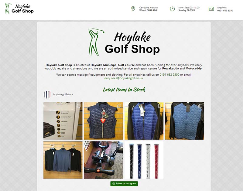 Screenshot of the Hoylake Golf Shop Website