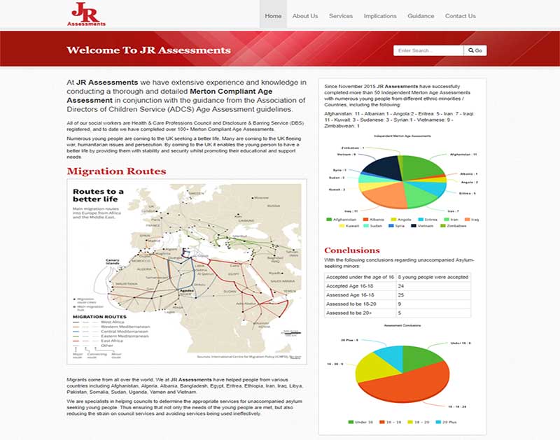 Screenshot of the JR Assessments Website