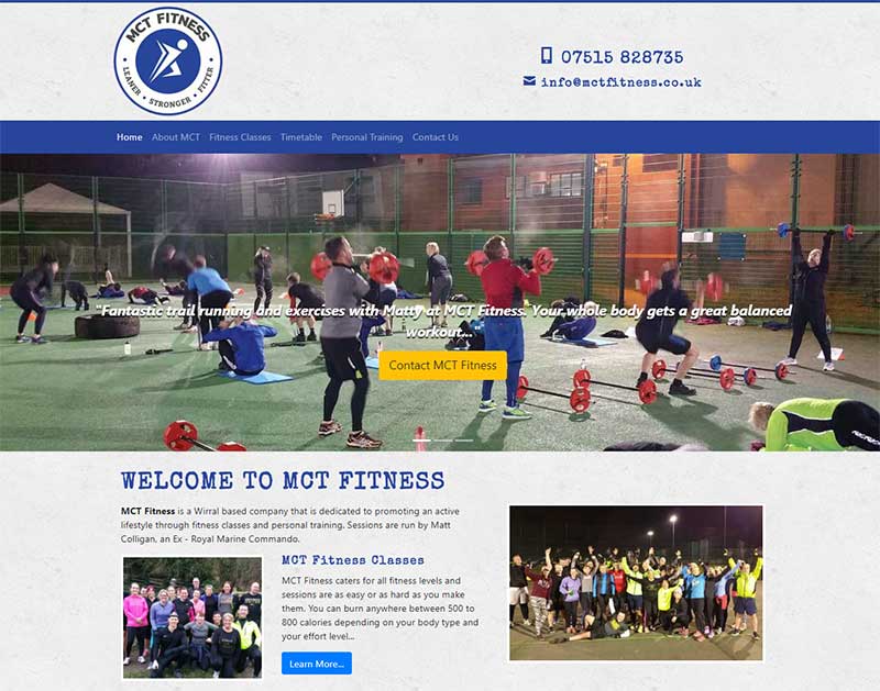 Screenshot of the MCT Fitness Website