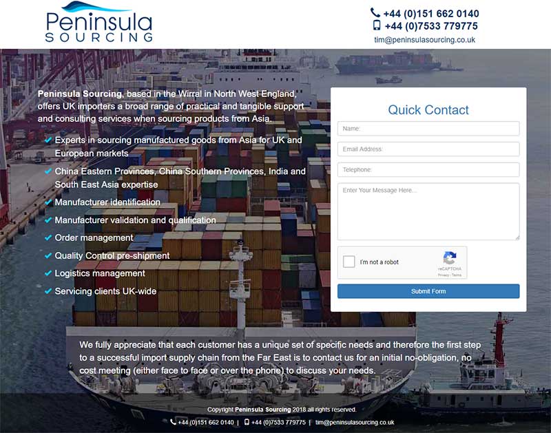 Screenshot of the Peninsula Sourcing Website