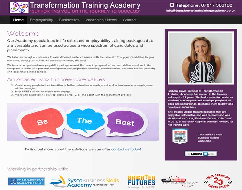 Screenshot of the Transformation Training Academy Website