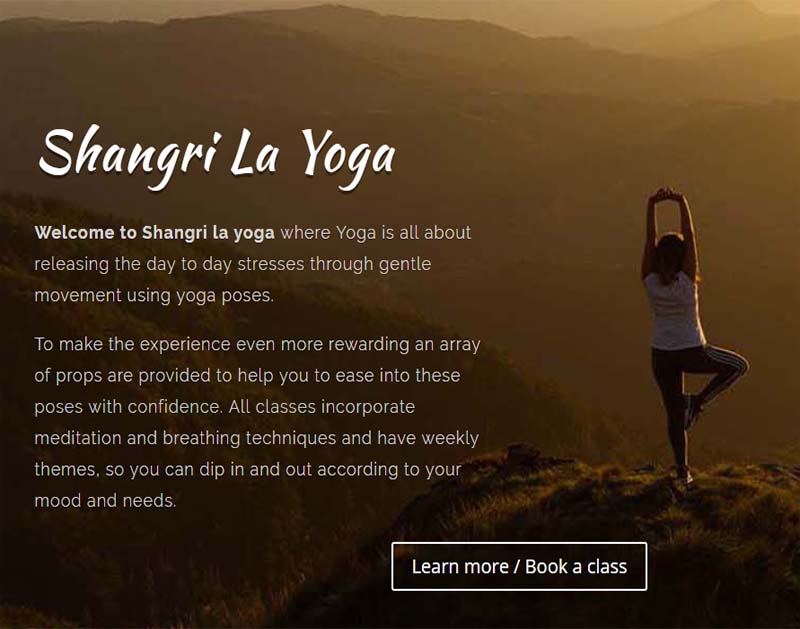 Screenshot of the Shangri La Yoga Website