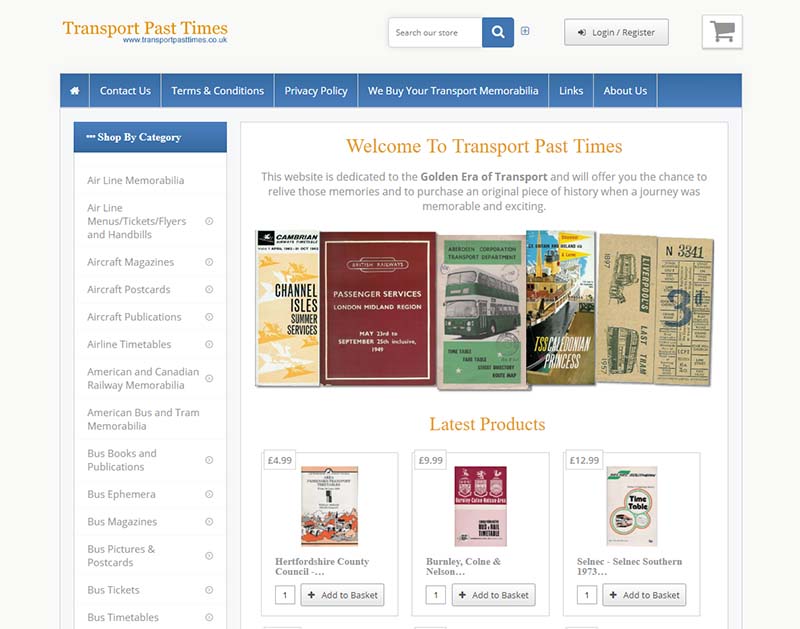 Screenshot of the Transport Past Times Website