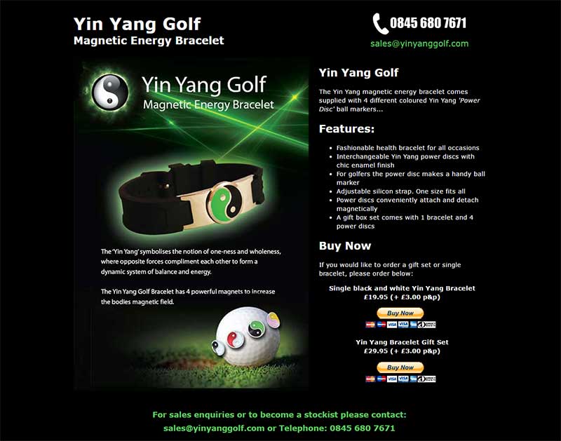 Screenshot of the Yin Yang Golf Website