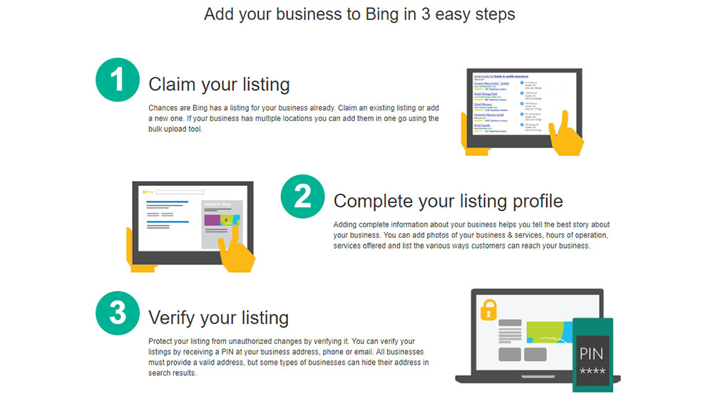 Screenshot of Bing business listing home page