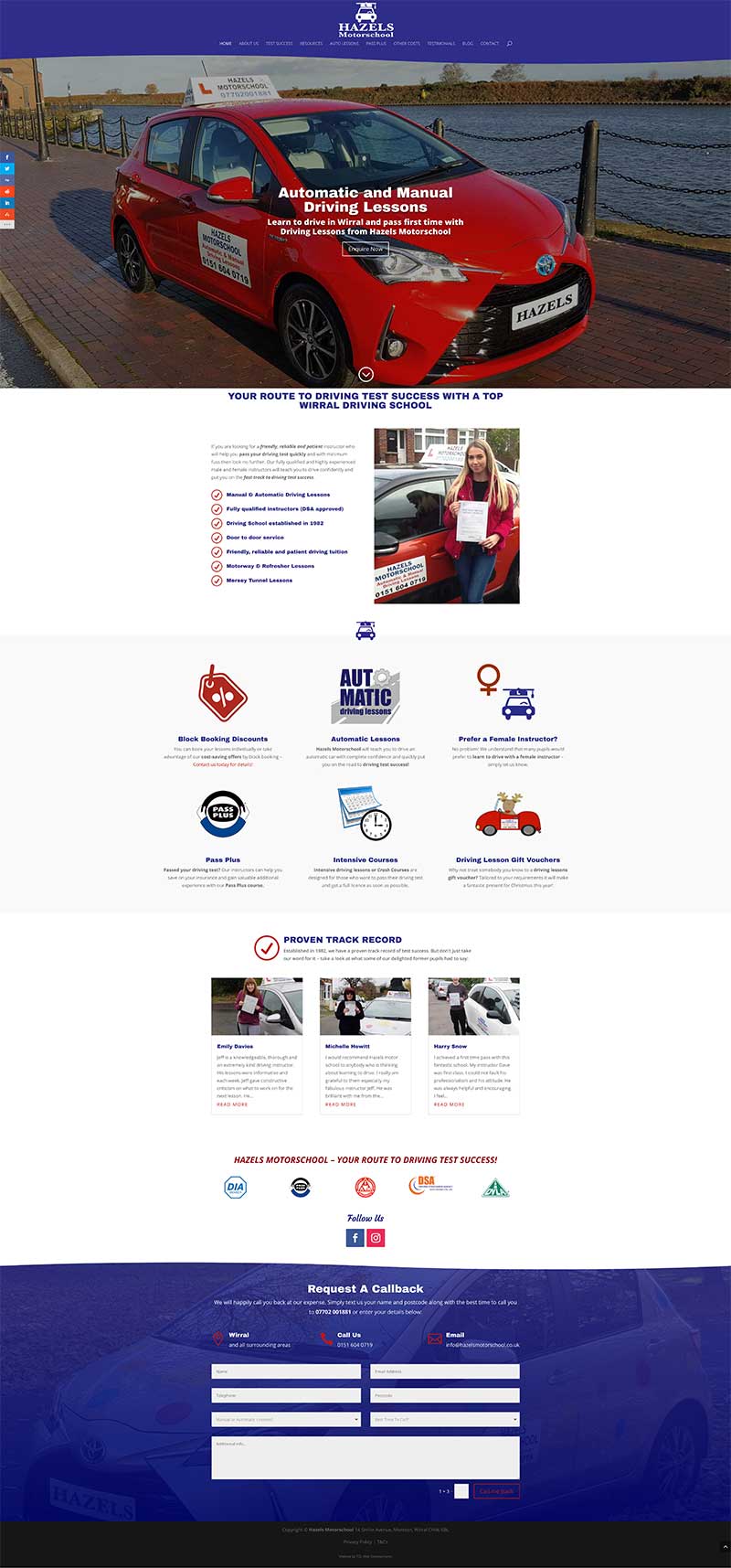 Screenshot of the Hazels Motorschool Website