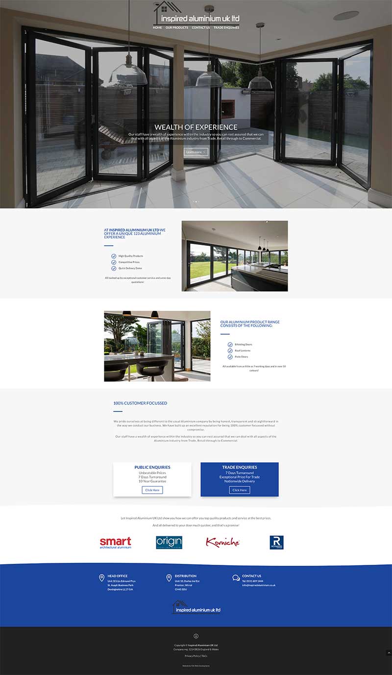 Full length screenshot of Inspired Aluminium UK Website
