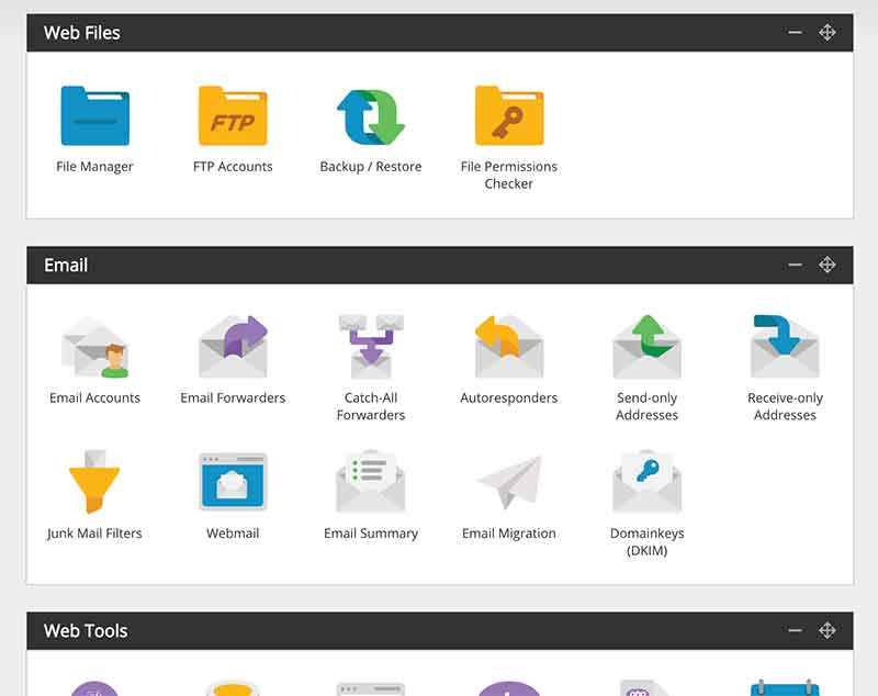 Screenshot of web hosting control panel showing the website backup / restore application icon