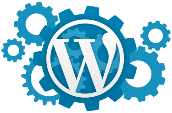 WordPress logo with cogs