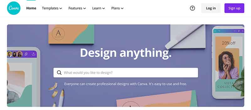 Screenshot of the Canva homepage