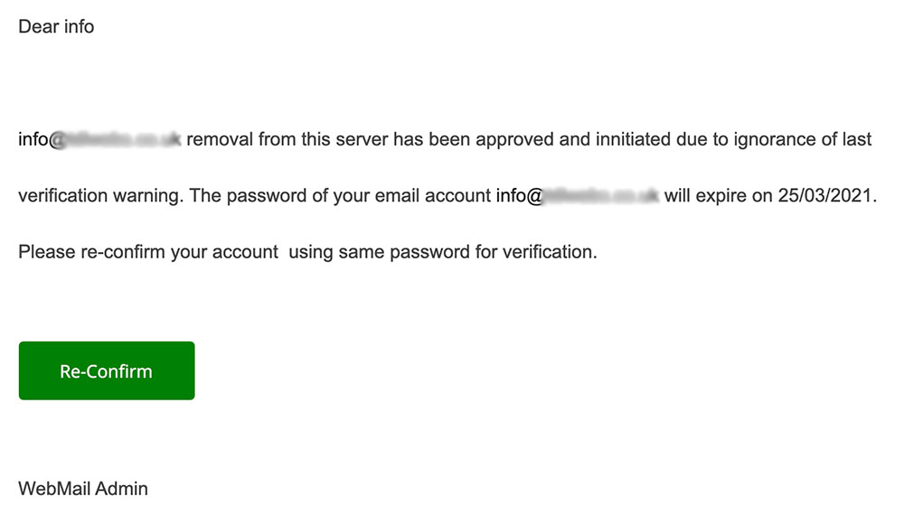 Screenshot of the offending phishing email