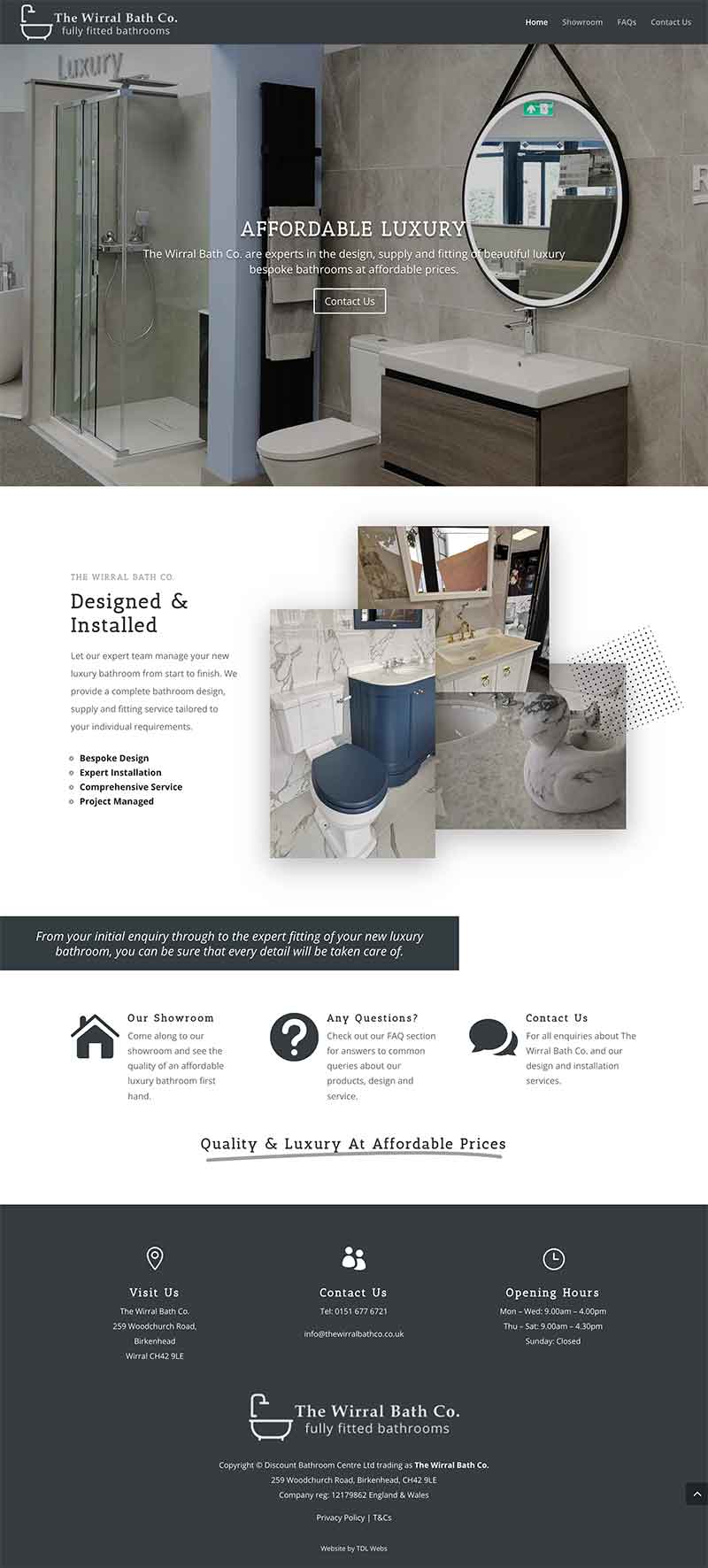 Full length screenshot of The Wirral Bath Co. website home page