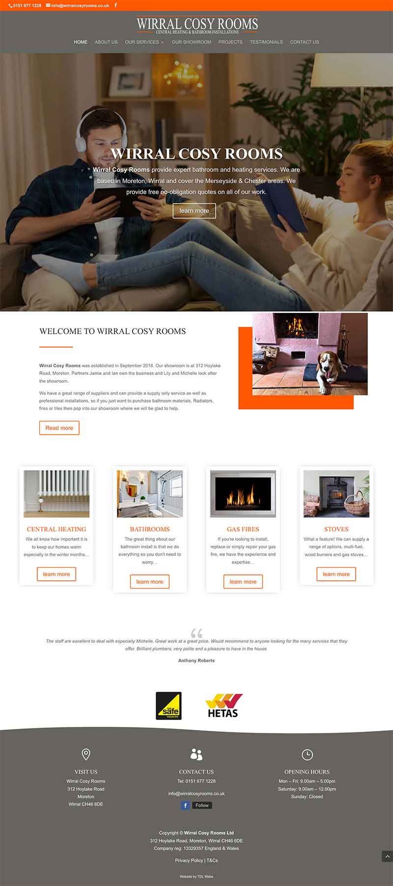 Full length screenshot of the Wirral Cosy Rooms home page