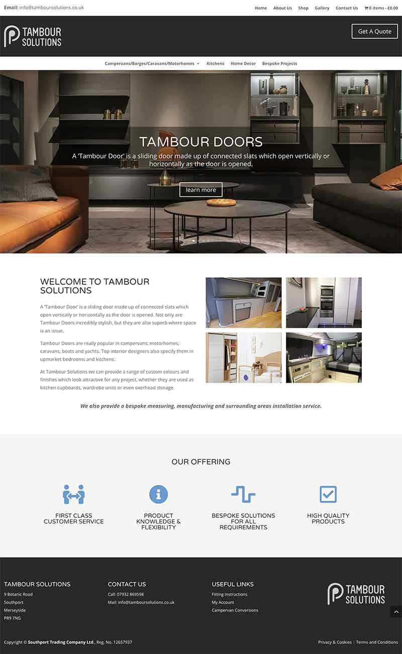 Full length screenshot of the Tambour Solutions website home page