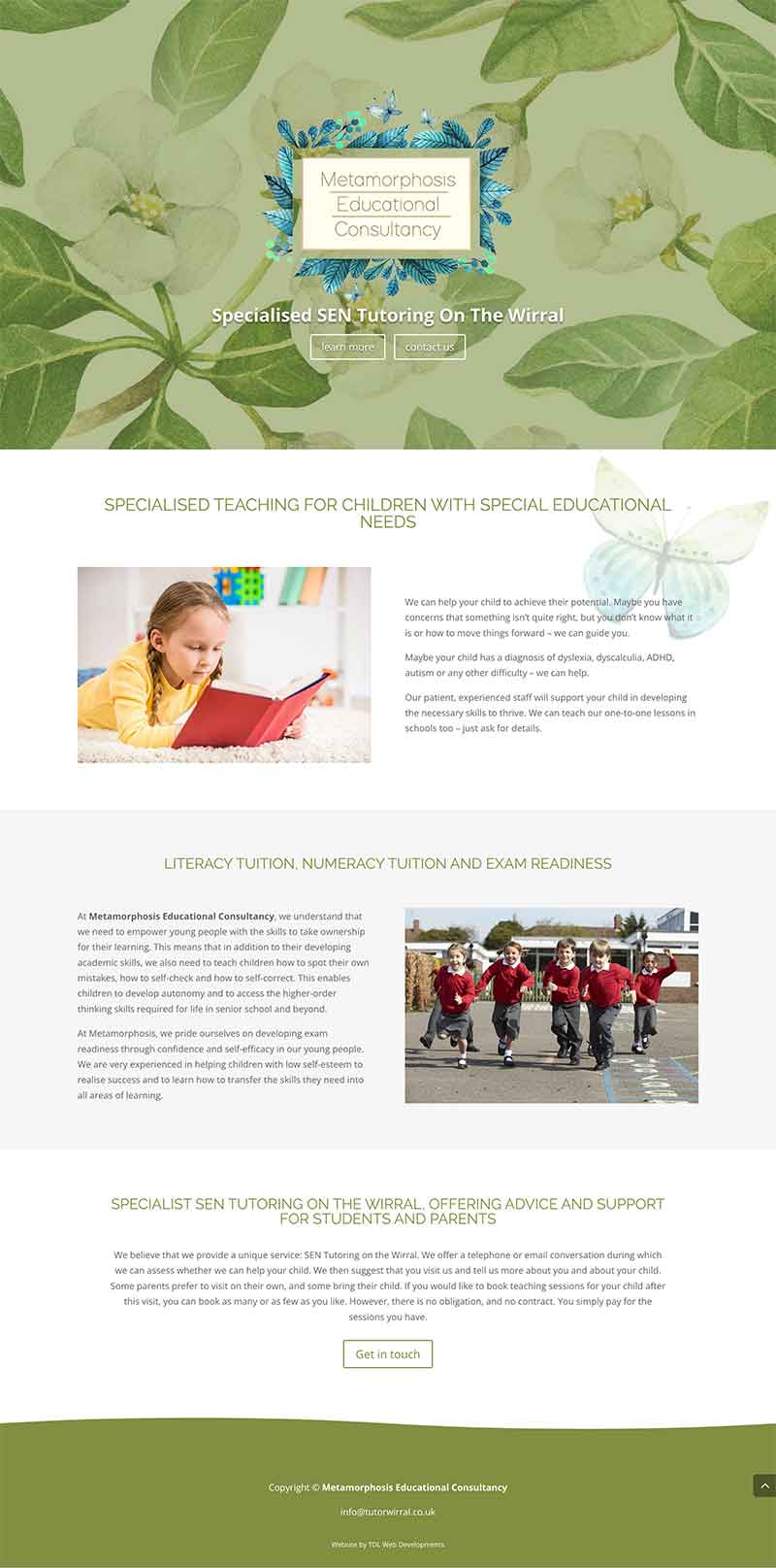 Full length screenshot of the Metamorphosis Educational Consultancy website home page