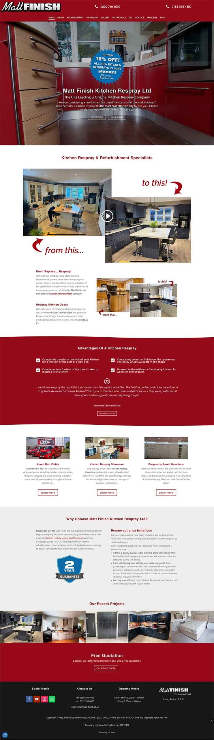 Full length screenshot of the Matt Finish Kitchen Respray home page