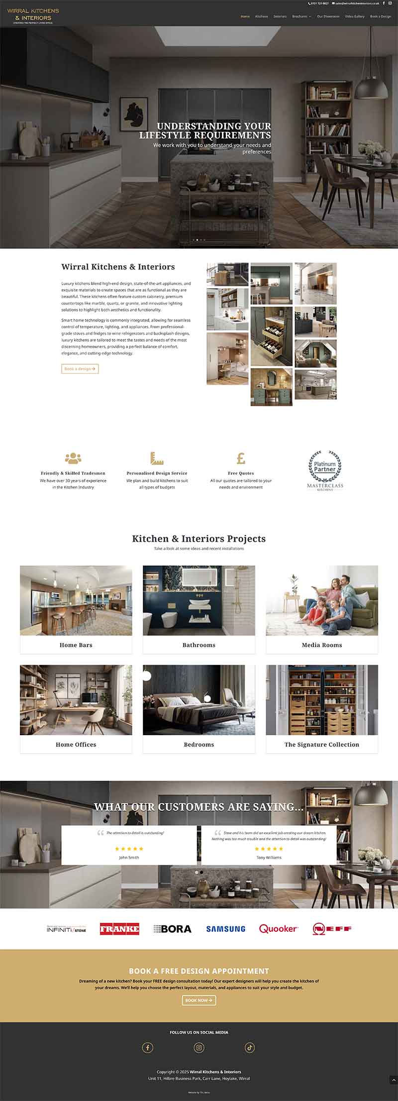Full length screen capture of the Wirral Kitchens & Interiors website.